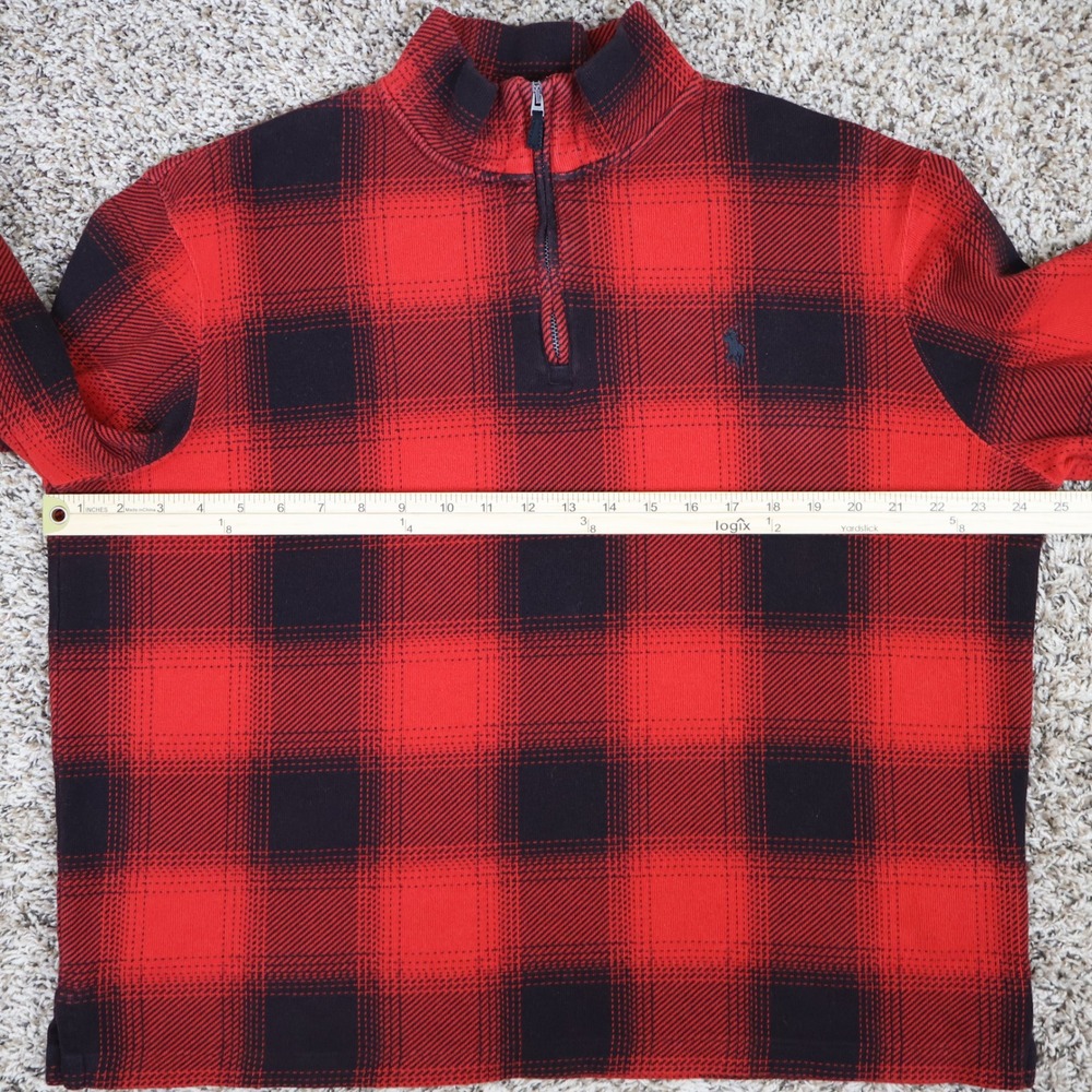 Polo Ralph Lauren Estate Rib Buffalo Plaid Quarter Zip Pullover Large Red Black - Picture 8 of 11